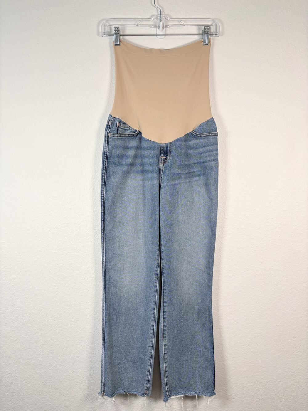 Women's Maternity Over The Belly Light Wash Straight Leg Ankle Crop Jeans